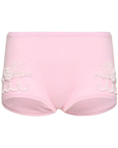 Versace Embroidered Knit Shorts - Pink