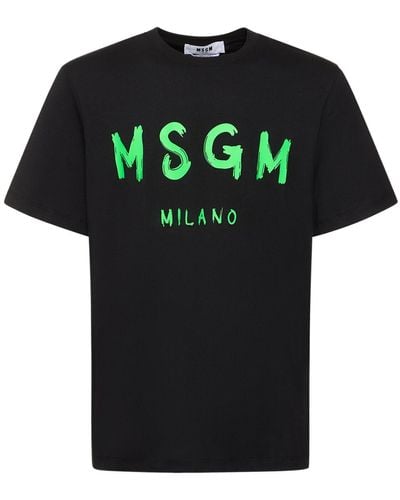 MSGM Logo Print Cotton Jersey T-shirt - Black