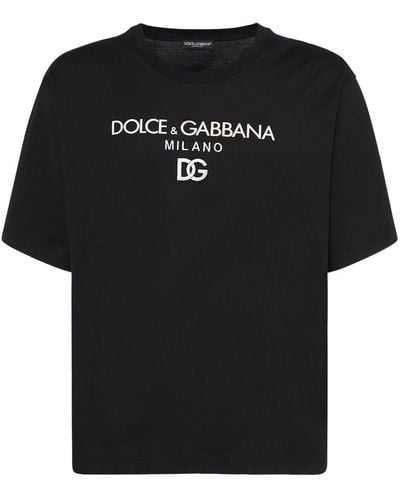 Dolce & Gabbana Cotton T-shirt with DG embroidery and patch - Noir