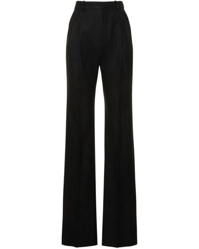 Saint Laurent Wool & Cotton Wide Trousers - Black