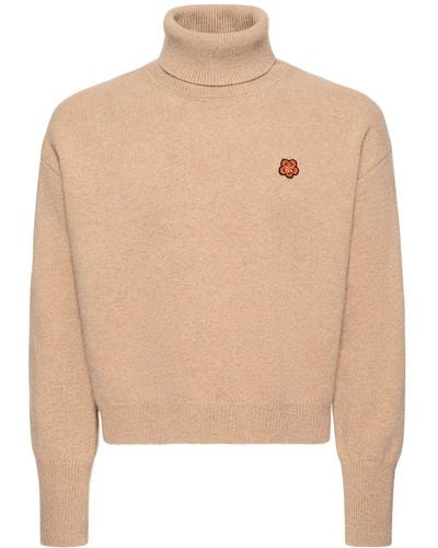 KENZO Crest Boxy Turtleneck Wool Sweater - Natural