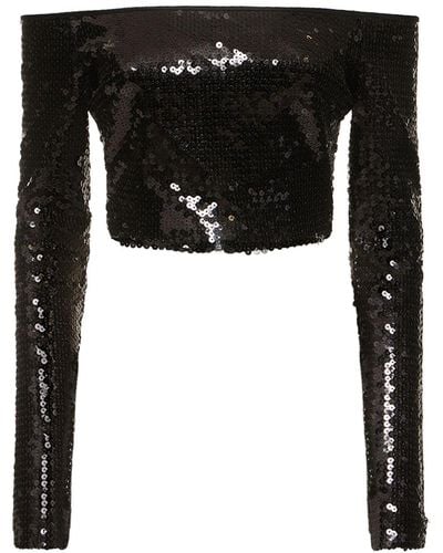 David Koma Off-The-Shoulder Metallic Sequined Top - Black