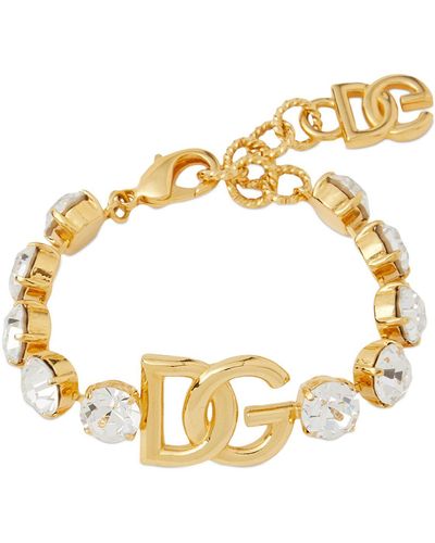 Dolce & Gabbana Logo-plaque Crystal-embellished Bracelet - Metallic