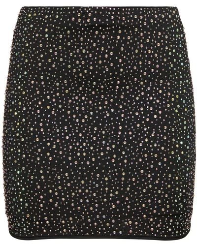 Leslie Amon Embellished Stretch Tech Mini Skirt - Black