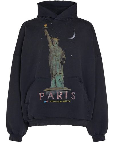 Balenciaga Paris Liberty Cotton Sweatshirt Hoodie - Black