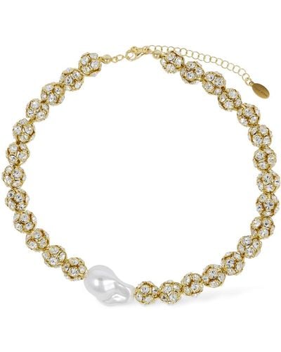 Magda Butrym Faux Pearl & Crystal Collar Necklace - Metallic