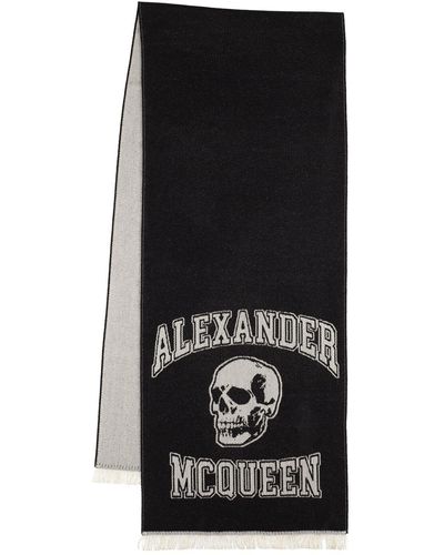 Alexander McQueen Bufanda de lana con logo - Negro