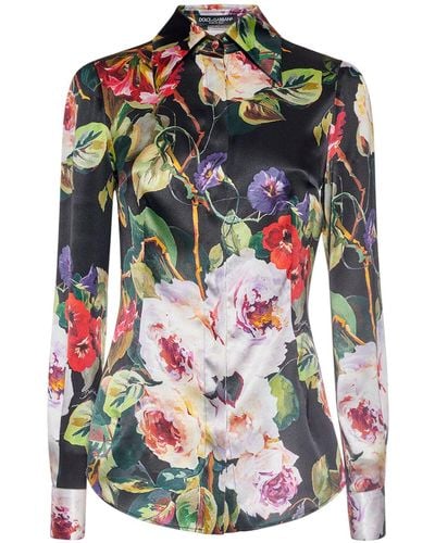Dolce & Gabbana Bluse Aus Seidemischsatin Mit Blumendruck - Mehrfarbig