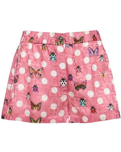 Versace Bedruckte Shorts Aus Seidenmischtwill - Pink