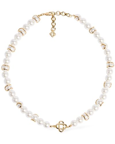 Casablanca Faux Pearl Monogram Collar Necklace - White