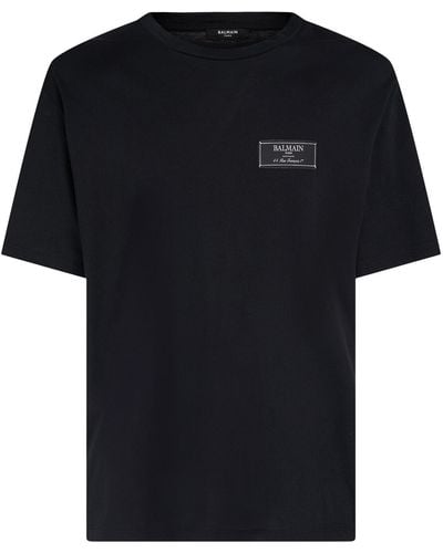 Balmain T-shirt in jersey di cotone con logo applicato - Nero