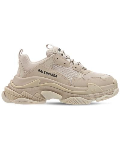Balenciaga Triple S Logo-embroidered Leather, Nubuck And Mesh Sneakers - Natural