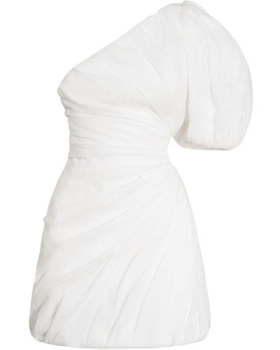 Chloé Draped Ramie Voile One-sleeve Mini Dress - White
