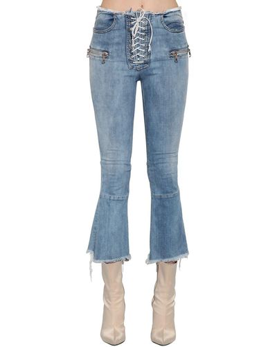 Unravel Project Lace-up Flared Cotton Denim Jeans - Blue
