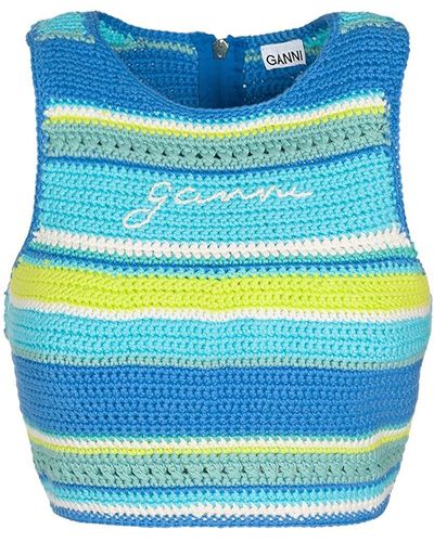 Ganni Top de bikini de crochet de algodón - Azul