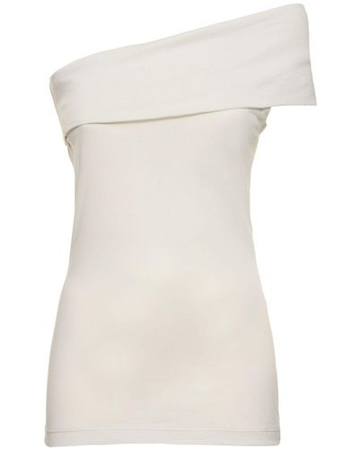 MSGM Draped Cotton Jersey One-shoulder Top - Natural