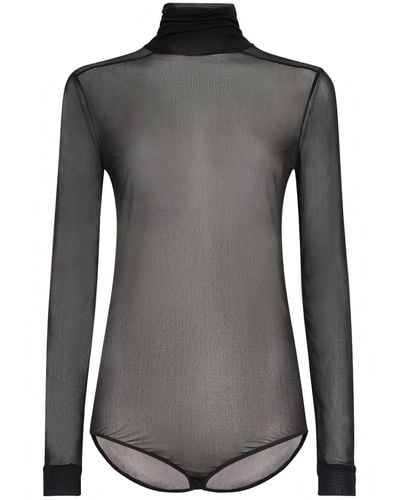 Maison Margiela Sheer Viscose Jersey T-Neck Bodysuit - Black