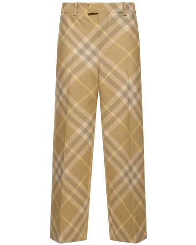Burberry Check Wool Straight Trousers - Natural