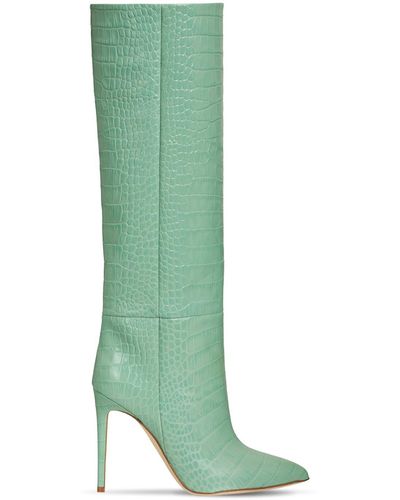 Paris Texas 105mm Hohe Stiefel Aus Leder Mit Krokoprägung - Grün