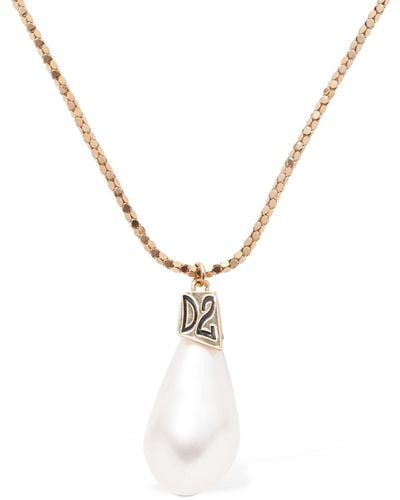 DSquared² Faux Pearl Charm Necklace - Metallic