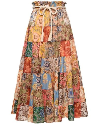 Zimmermann Junie Patchwork Cotton Midi Skirt - Multicolour