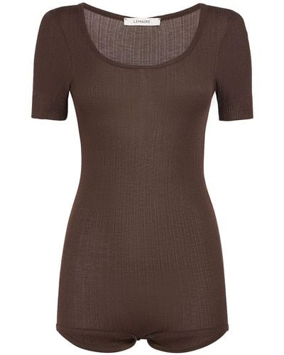 Lemaire Viscose & Silk Ribbed Bodysuit - Brown
