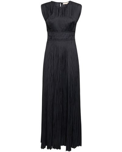 Ulla Johnson Delia Pleated Satin Long Gown - Blue