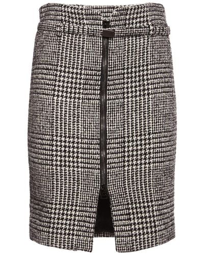 Tom Ford Prince Of Wales Wool Blend Midi Skirt - Gray