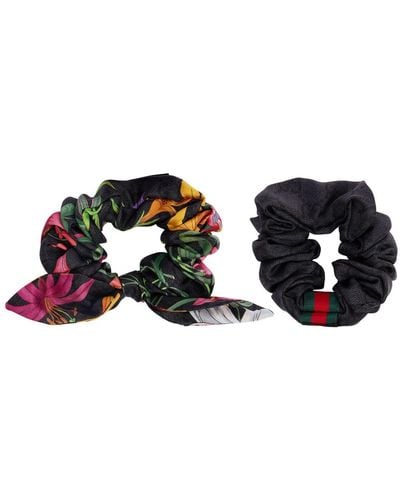 Gucci Set Of 2 Silk gg Scrunchies - Black