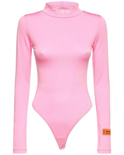 Heron Preston Long Sleeve Logo Viscose Bodysuit - Pink