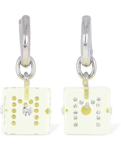 Marni Resin Earrings W/ Dice & Crystal - White