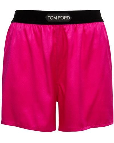Tom Ford Shorts In Raso Di Seta Con Logo - Rosa