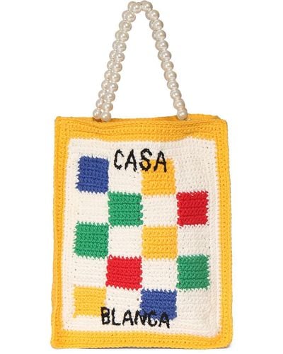 Casablanca Tote bag mini carré en crochet de coton - Blanc