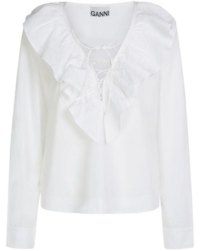 Ganni Camisa de popelina de algodón - Blanco