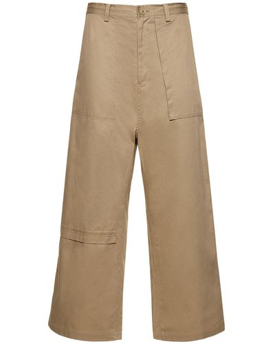 Yohji Yamamoto Cotton Twill Big Pocket Straight Pants - Natural