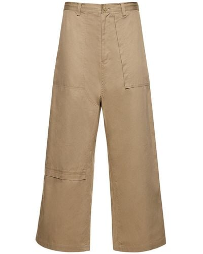 Yohji Yamamoto Pantalones rectos de sarga de algodón - Neutro