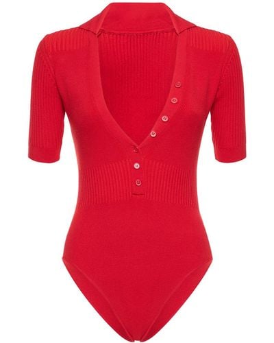 Jacquemus Le Body Yauco Rib Knit Viscose Bodysuit - Red