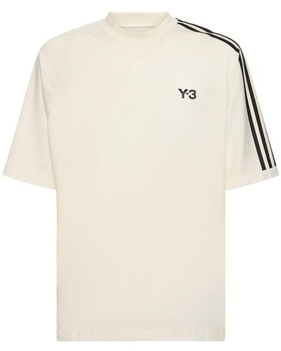 Y-3 T-shirt Aus Baumwolle Mit Streifen- Und Logodruck - Natur