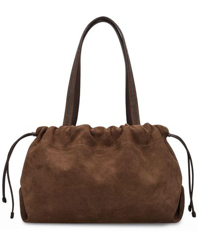 Brunello Cucinelli Large Leather Bucket Bag - Brown