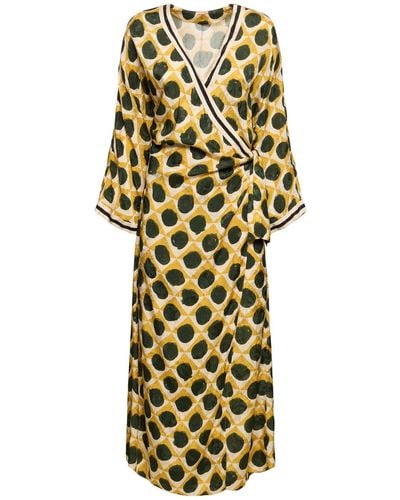 Johanna Ortiz Jacquard Long Sleeve Long Wrap Dress - Yellow
