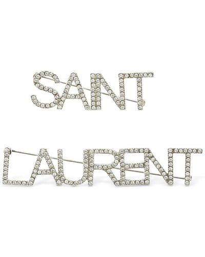 Saint Laurent Set De 2 Broches "ysl" Con Cristales - Blanco
