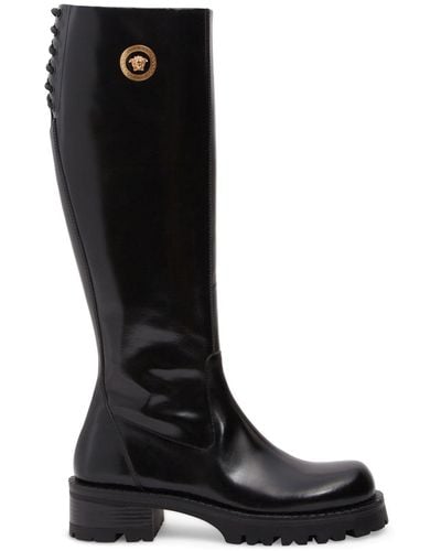 Versace Mm Tall Leather Boots - Black