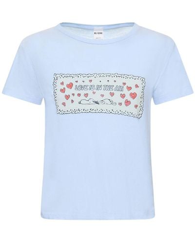 RE/DONE T-shirt Aus Baumwolle "snoopy Love" - Blau