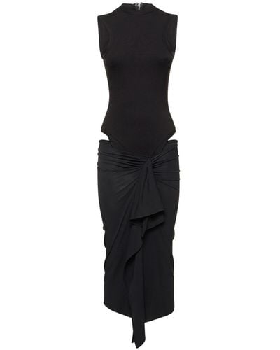 The Attico Mirna Draped Jersey Midi Dress - Black