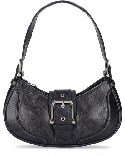 OSOI Hobo Brocle Leather Shoulder Bag - Black