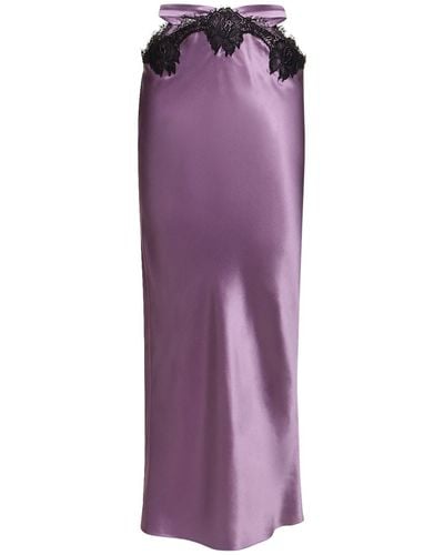 Fleur du Mal Silk & Lace Cutout Maxi Skirt - Purple