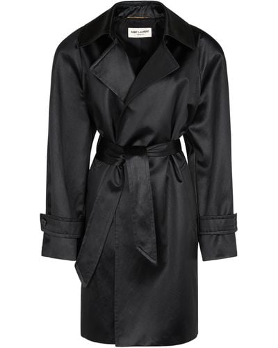 Saint Laurent Belted Cotton Blend Trench Coat - Black