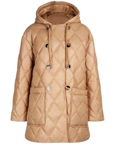 Ganni Shiny Quilted Hooded Jacket - Natural