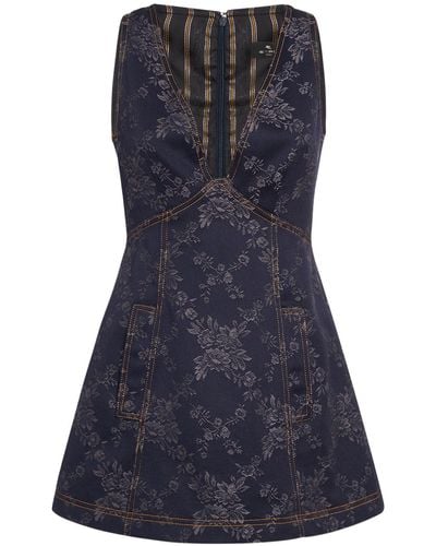 Etro Jacquard V-Neck Sleeveless Mini Dress - Blue