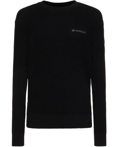 Moncler Cotton Waffle Stitch Crewneck Sweater - Black